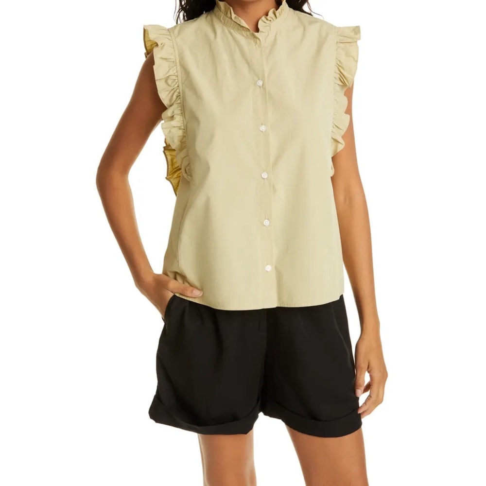 Samsoe and Samsoe Frill Sleeve Marthy Organic Cotton Button Down Shirt Large